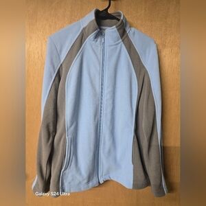 Blue and Gray Ski Jacket with Sporty Raglan Design
